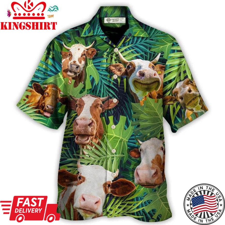 Cow Face Troll Funny Lover Cattle Tropical Style Hawaiian Shirt