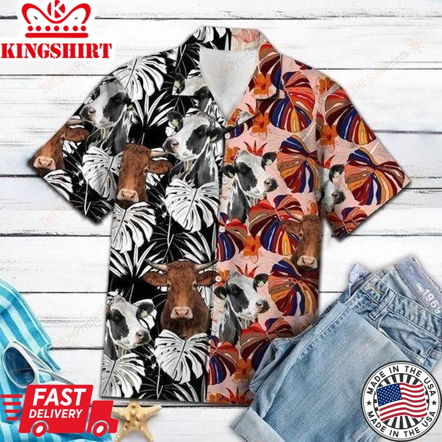 Cow Floral Colorful Trendy Hawaiian Shirt