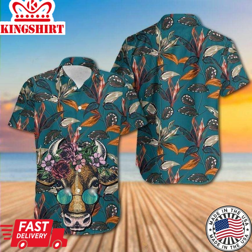 Cow Floral Tropical Trendy Hawaiian Shirt For Men & Women