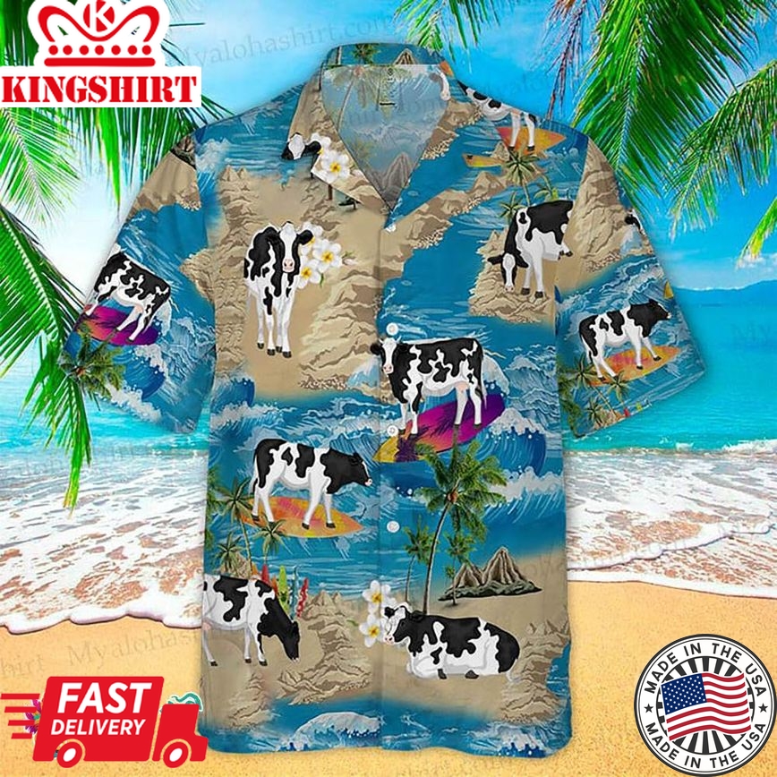 Cow Hawaiian Shirt Cow Summer Vacation On Beach Aloha Shirt, Aloha Hawaiian Shirts