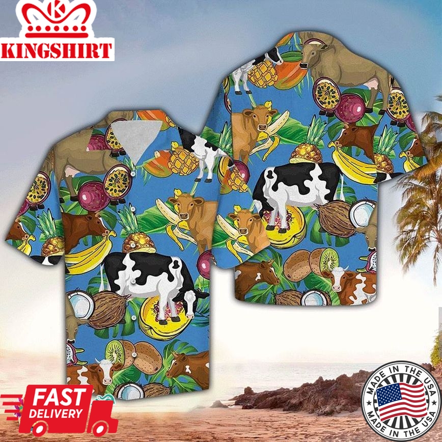 Cow Hawaiian Shirt Cow Tropical Fruits, Aloha Hawaiian Shirts