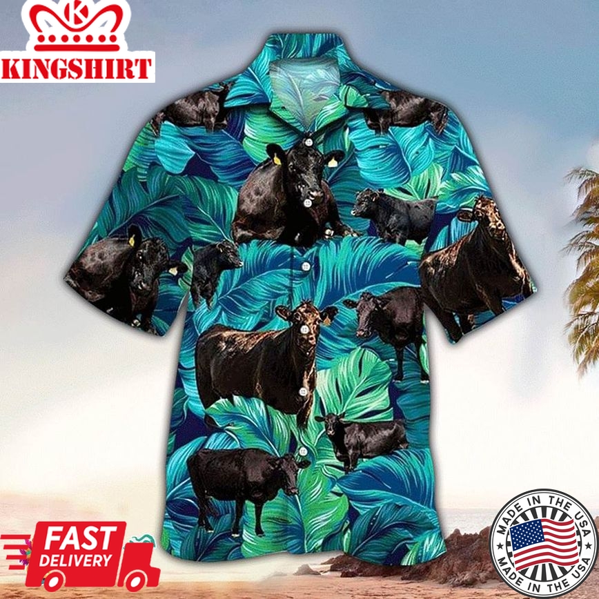 Cow Hawaiian Shirt Tropical Black Cattle Cow Aloha Shirt, Aloha Hawaiian Shirts