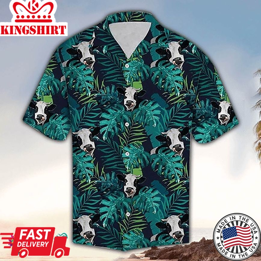 Cow Hawaiian Shirt Tropical Cow Leaf Pattern Aloha Shirt, Aloha Hawaiian Shirts