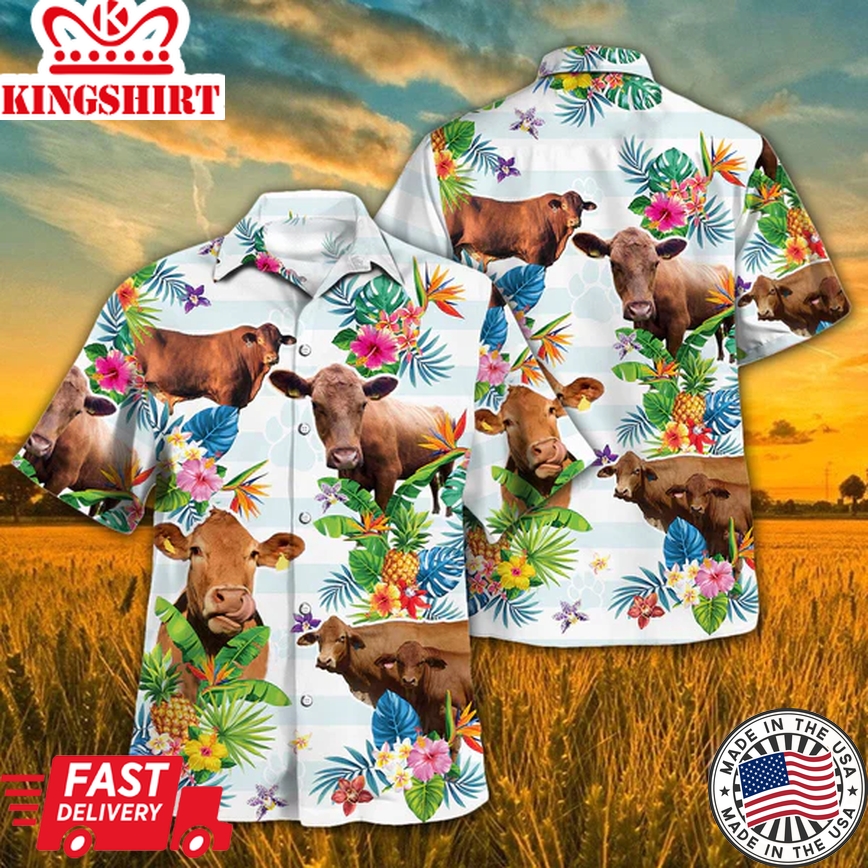 Cow Hawaiian Theme Plants Pineapple Trendy Hawaiian Shirt, Cow Trendy Hawaiian Shirt, Summer Gifts For Men And Women