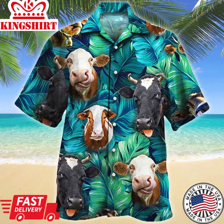 Cow Lovers Gift Trendy Hawaiian Shirt, Cow Aloha Shirt For Men, Hawaii Shirt Women