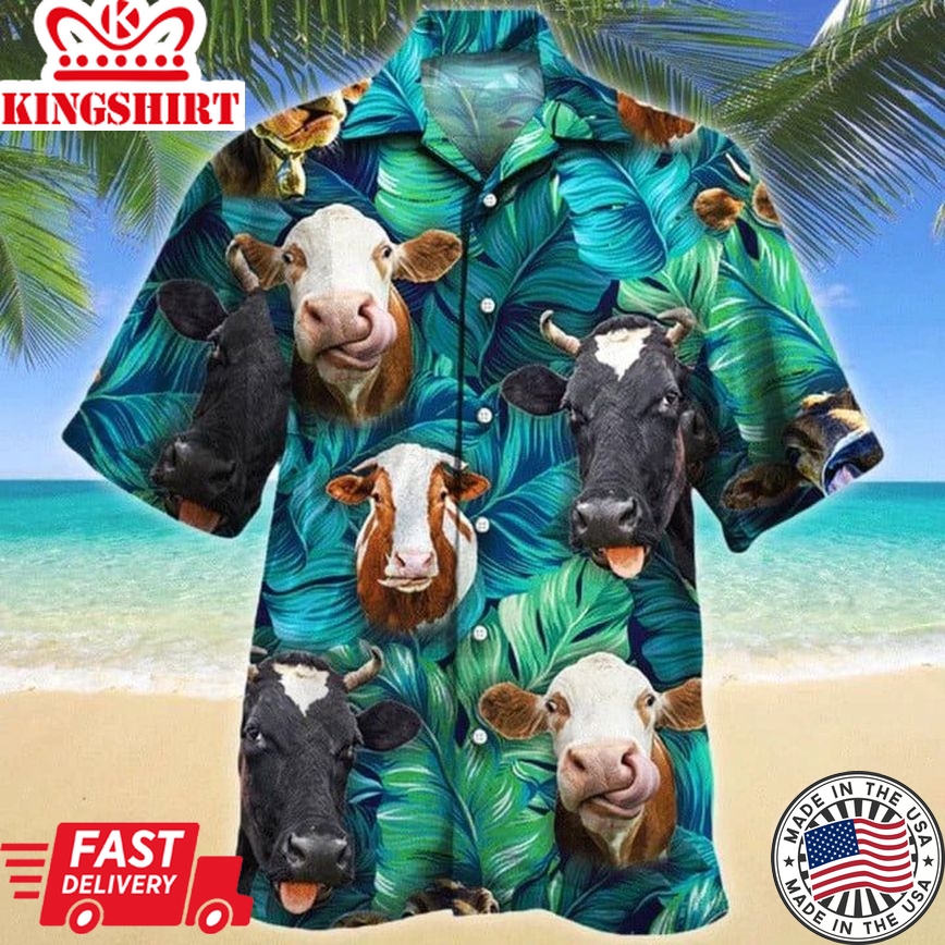 Cow Lovers Gift Trendy Hawaiian Shirt, Cow Hawaii Aloha Beach Shirts For Men And Woman, Summer Hawaii Shirt, Unisex Trendy Hawaiian Shirt