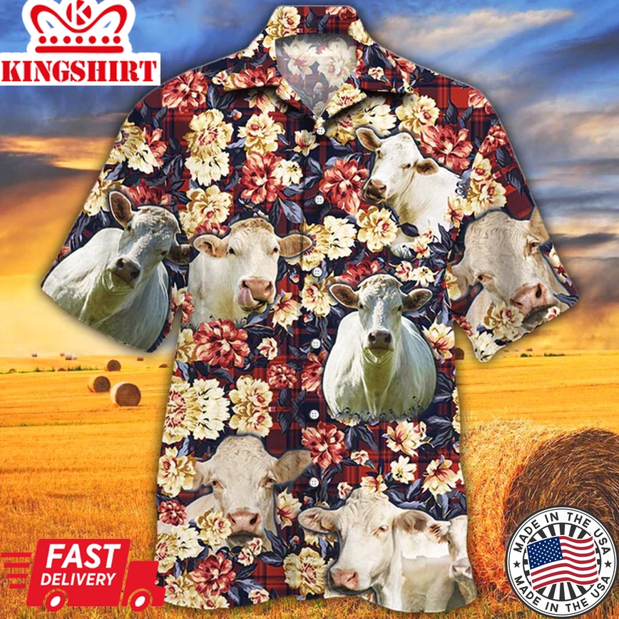 Cow Trendy Hawaiian Shirt, Charolais Trendy Hawaiian Shirt, Summer Trendy Hawaiian Shirt, Animal Shirt