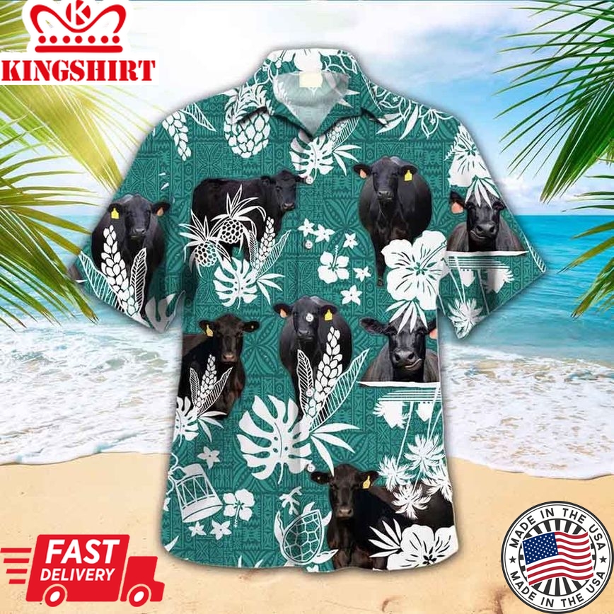 Cow Trendy Hawaiian Shirt For Farm Lovers - Black Angus Trendy Hawaiian Shirt, Hawaiian Casual Button Down Shirt, Summer Party Shirt