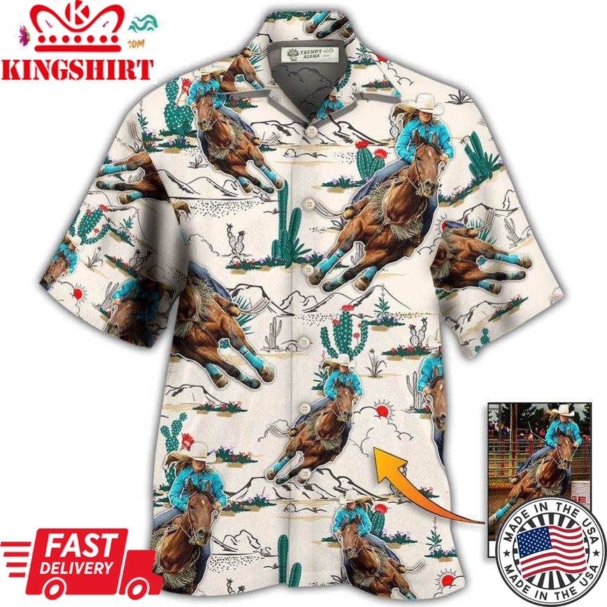 Cowboy Barrel Racing Tropical Desert Custom Photo Hawaiian Shirt