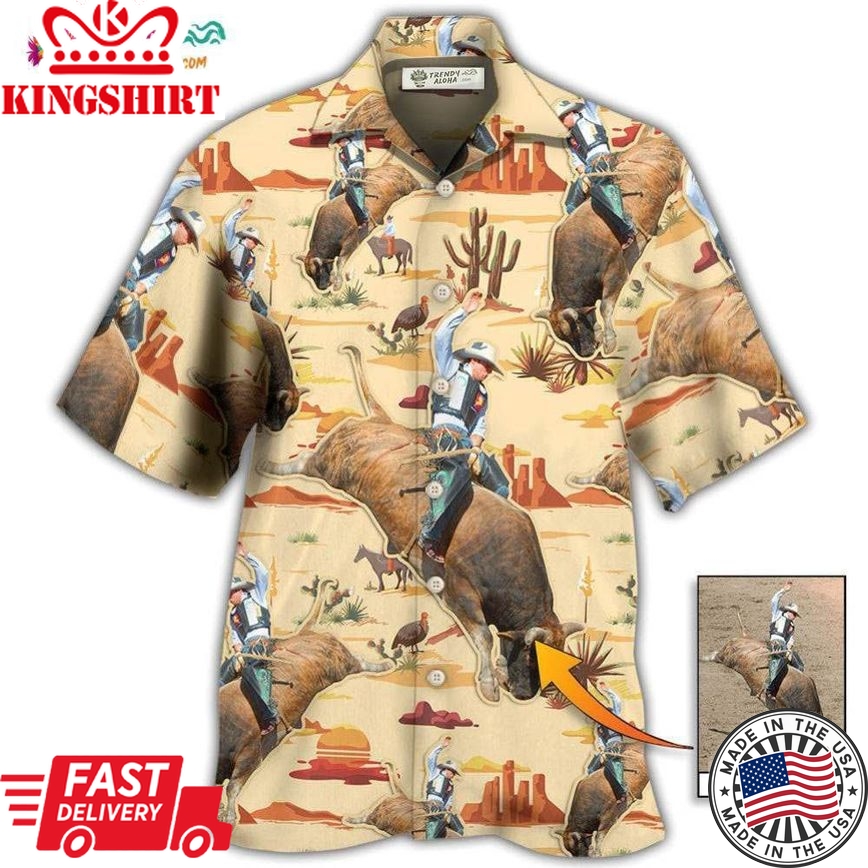 Cowboy Bull Riding Tropical Custom Photo Hawaiian Shirt