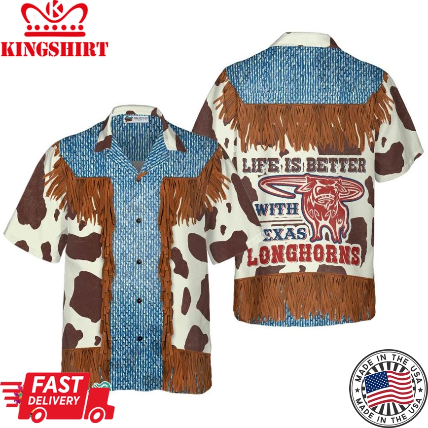 Cowboy Dairy Vintage Western Texas Hawaiian Shirt, Life Is Better With Texas Longhorns Shirt, Texas Home Shirt For Men