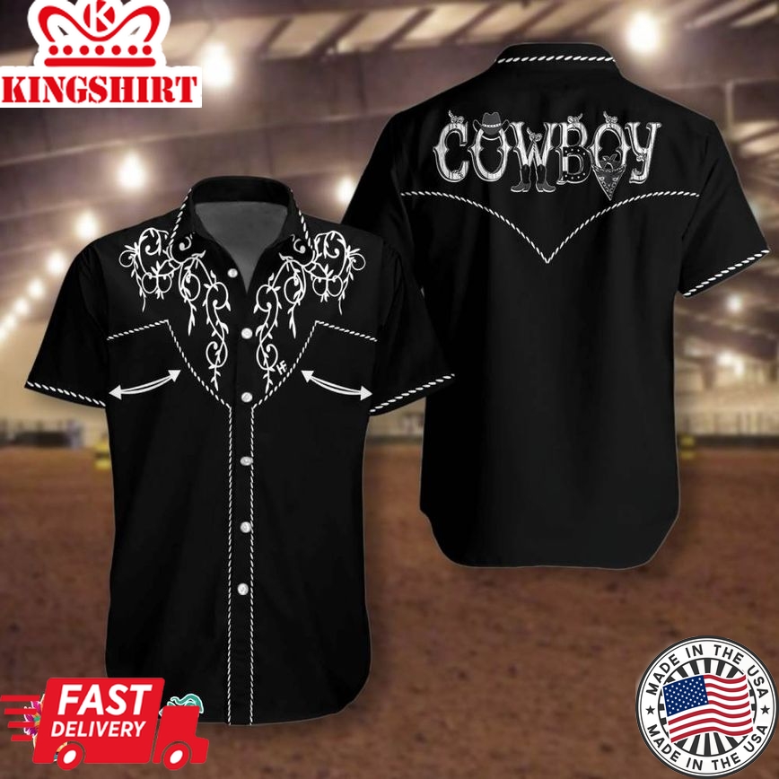 Cowboy Rodeo Texture Hawaiian Shirt, Vintage Embroidered Texas Western Shirt, Texas Native Shirt For Men