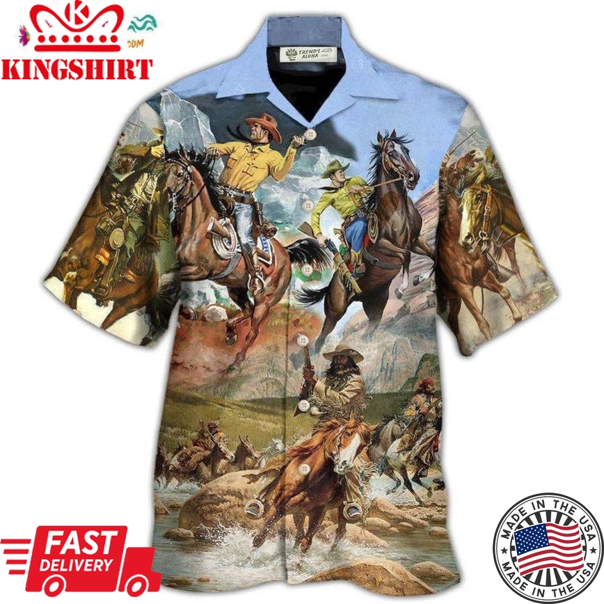 Cowboy Shootin Riding Horse Desert Hawaiian Shirt