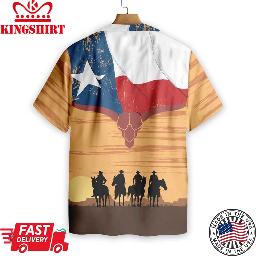 Cowboy Texas Flag Hawaiian Shirt, Vintage Texas Cowboy Shirt For Men