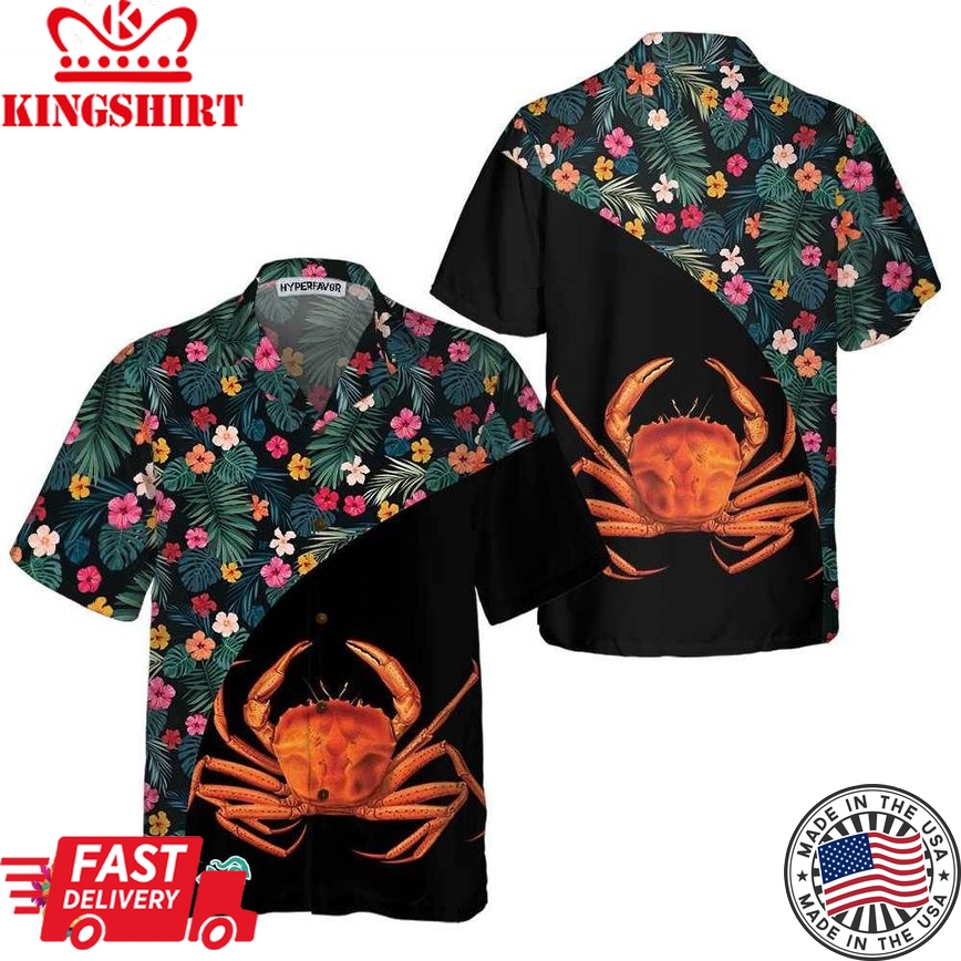 Crab & Flower Hawaiian Shirt, Unique Crab Shirt, Crab Print Shirt