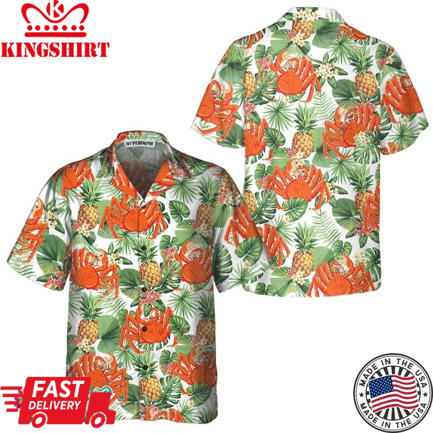 Crab And Tropical Pineapple Pattern Hawaiian Shirt, Unique Crab Shirt, Crab Print Shirt