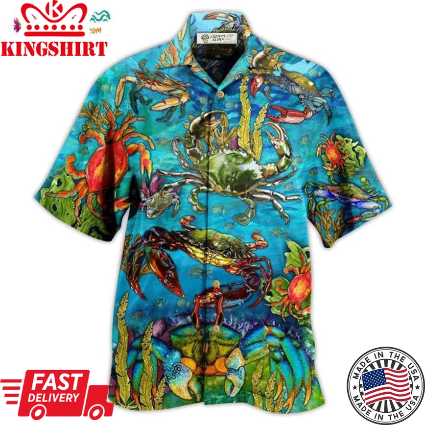 Crab Love Ocean Blue Art Style Hawaiian Shirt