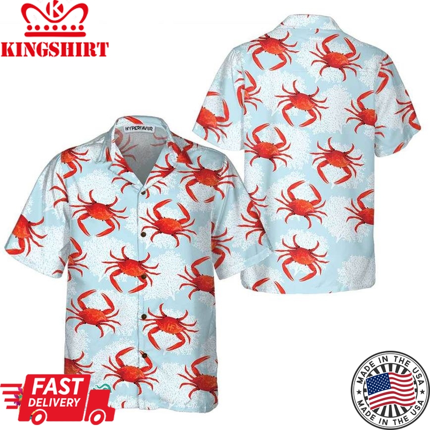 Crab On Light Blue Hawaiian Shirt, Unique Crab Shirt, Crab Print Shirt For Adults