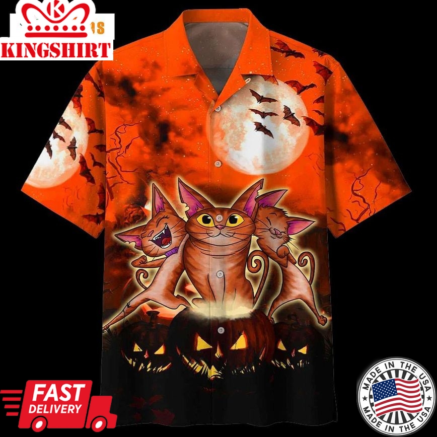 Crazy Cat And Pumkin Halloween, Cat Trendy Hawaiian Shirt Perfect Gifts For Your Loved Ones