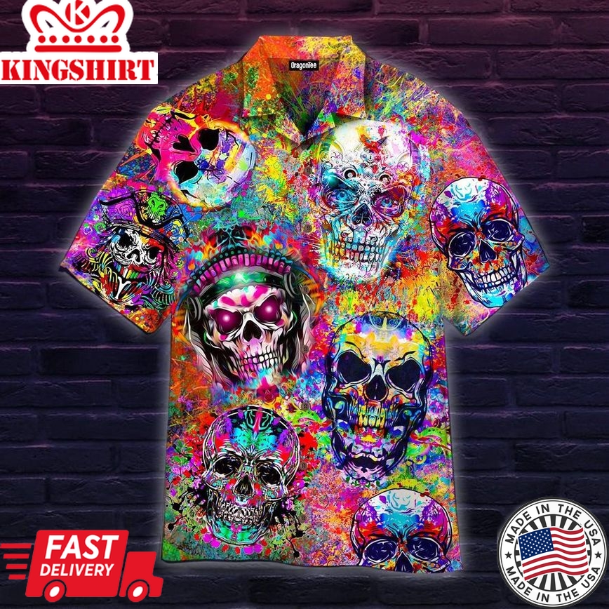 Crazy Colorful Skull Art Trendy Hawaiian Shirt