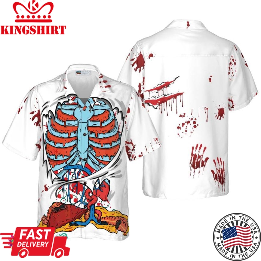 Creepy Ripped Open Rib Cage Organs Hawaiian Shirt