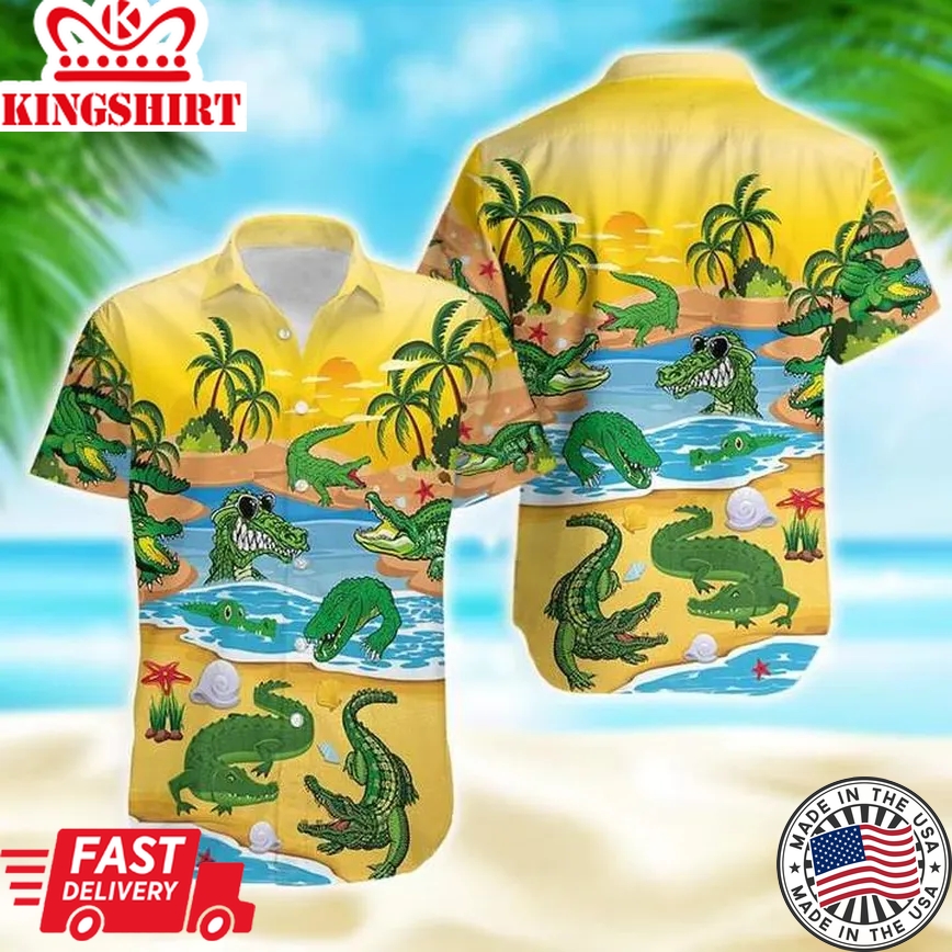 Crocodile Alligator On The Beach Trendy Hawaiian Shirt Aloha Shirt