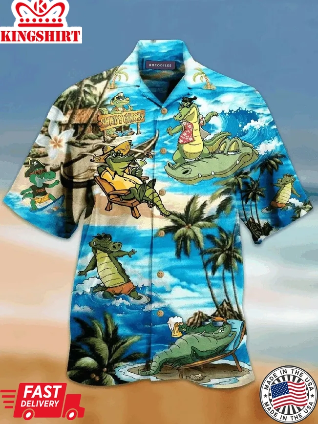 Crocodile Summer Trendy Hawaiian Shirt Full Size Colorful Aloha Shirt