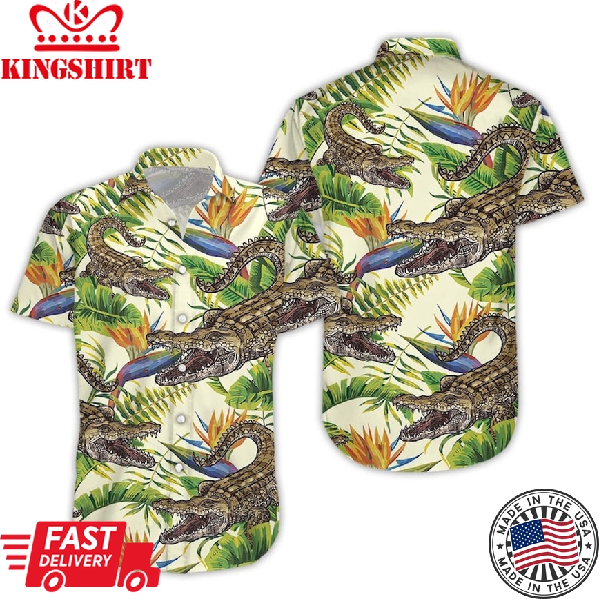 Crocodile Trendy Hawaiian Shirt, Crocodile Banana Palm Hawaii Shirt