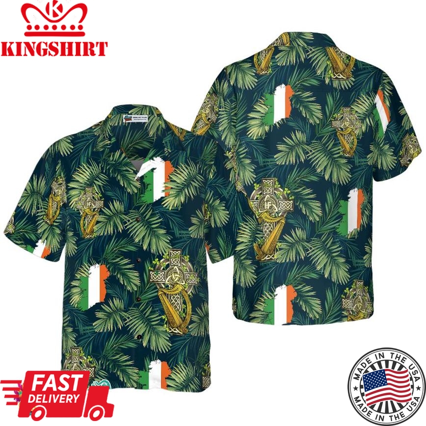 Cross Celtic Harp Pattern Irish Proud Hawaiian Shirt