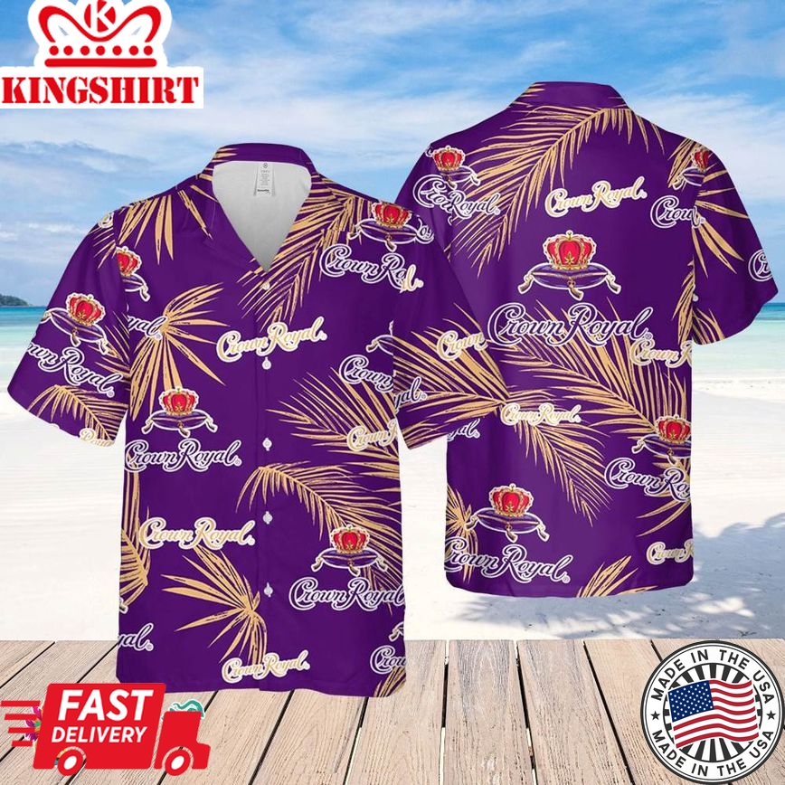 Crown Royal Whiskey Hawaiian Palm Leaves Pattern Shirt, Beer Summer Party Hawaiian Shirt, Crown Royal Beer Shirt