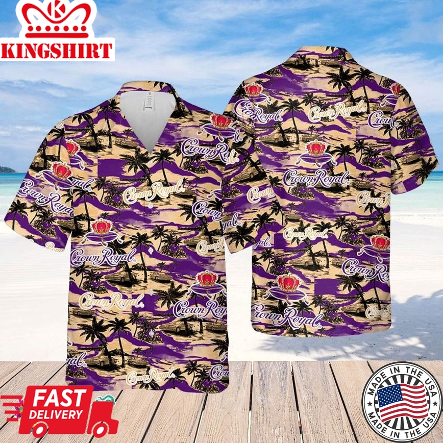 Crown Royal Whiskey Hawaiian Sea Island Pattern Shirt, Summer Beer Hawaiian Shirt