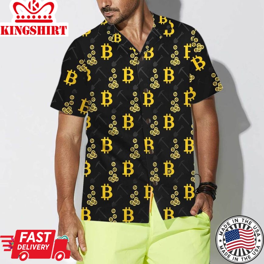 Cryptocurrency Bitcoin Miner Hawaiian Shirt, Black And Yellow Bitcoin Shirt For Men & Women