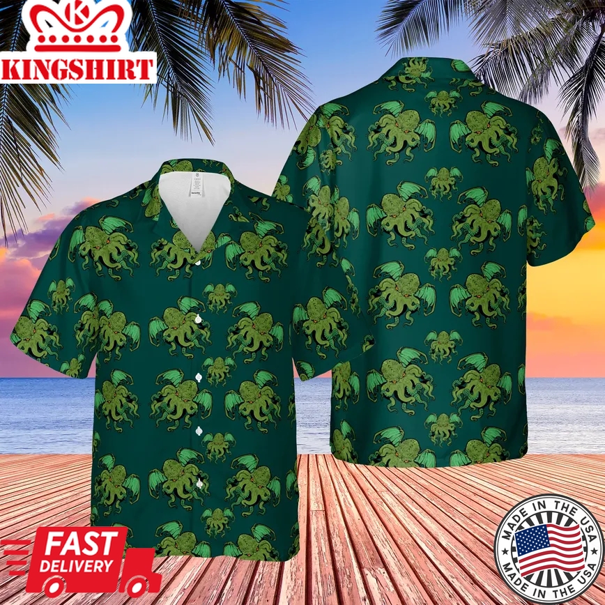 Cthulhu Pattern Green Aloha Trendy Hawaiian Shirts Aloha Shirt