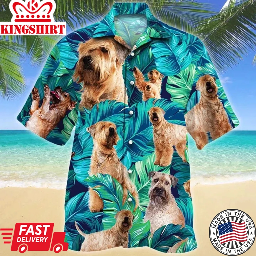 Curious Soft Coated Wheaten Terrier Dog Lovers Trendy Hawaiian Shirt