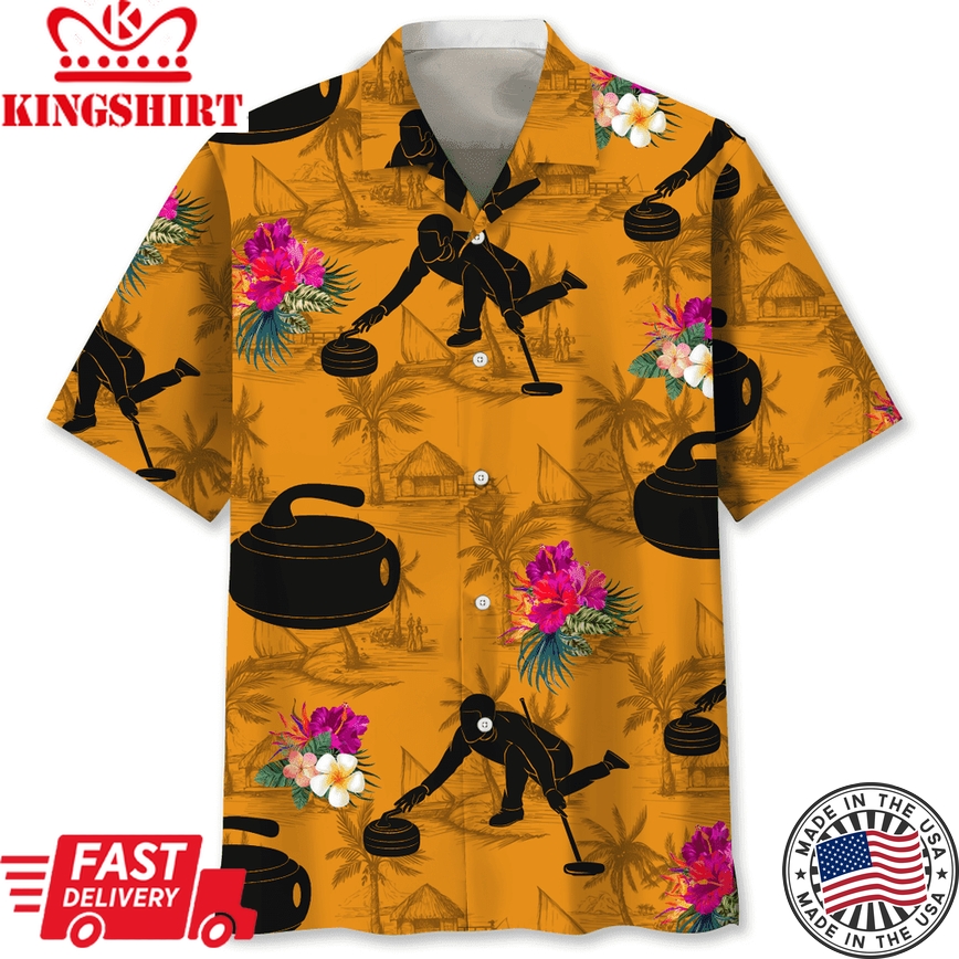 Curling Orange Tropical Trendy Hawaiian Shirt