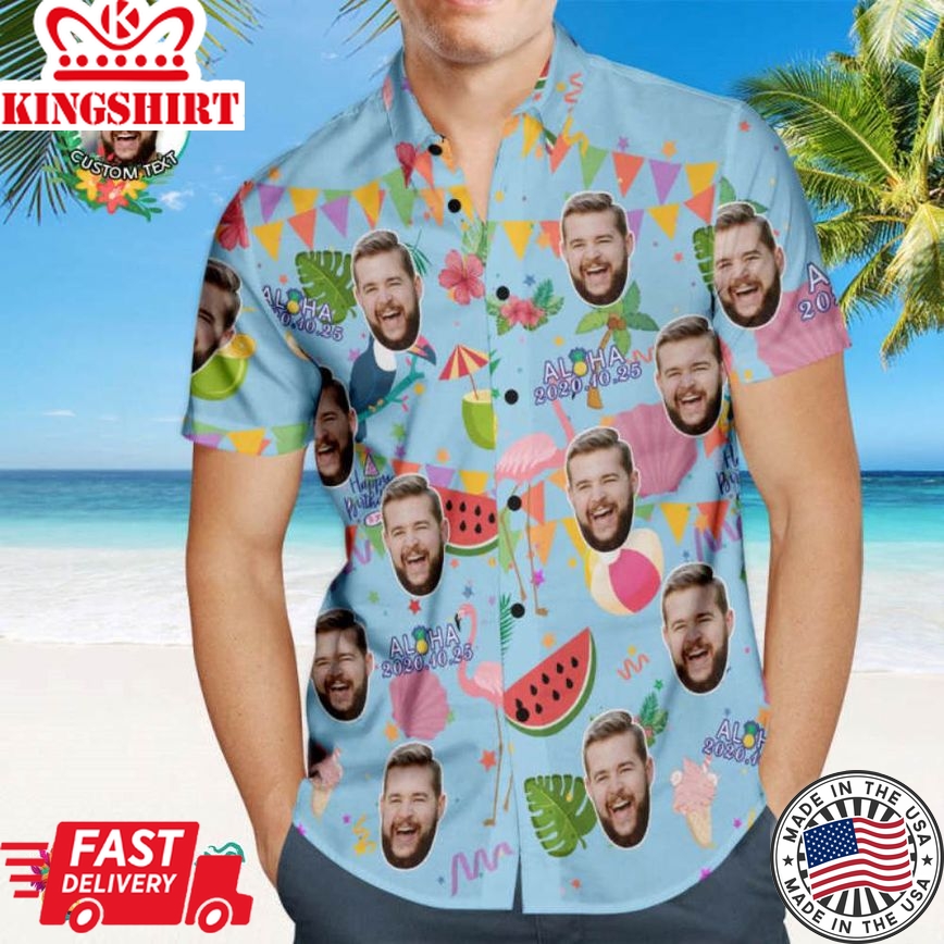 Custom Aloha Birthday Party Trending Hawaiian Shirts Hawaiian Shirt Personalized Shirt With Your Face And Birthday Date