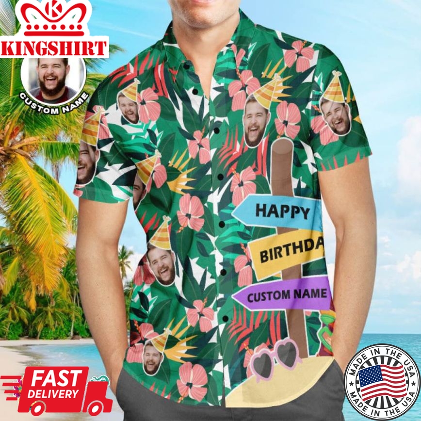 Custom Aloha Luau Birthday Trending Hawaiian Shirts Hawaiian Shirt Personalized Face Shirt