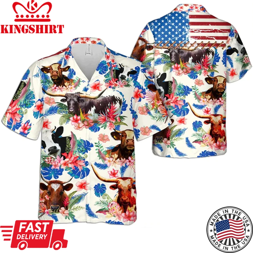 Custom American Cattle All Printed 3D Trendy Hawaiian Shirt, Summer Gifts For Men And Women