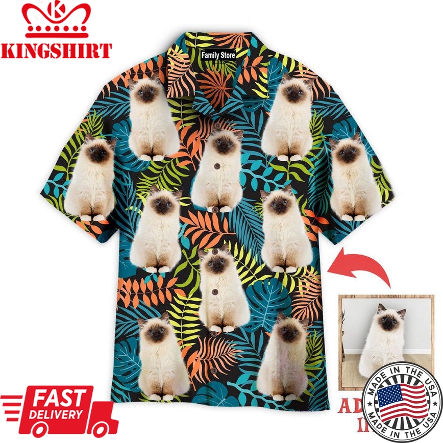 Custom Cat On Colorful Tropical Custom Hawaiian Shirt