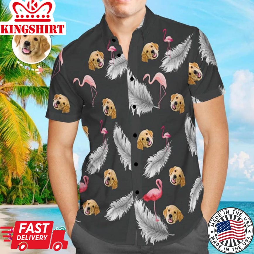 Custom Dog Face Trending Hawaiian Shirts Hawaiian Shirt Black Feather Personalized Tee For Pet Owner