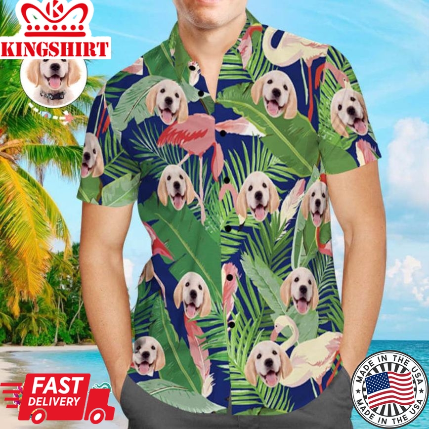 Custom Dog Face Trending Hawaiian Shirts Hawaiian Shirt Custom Tropical Shirt Pink Flamingo Holiday Beach Shirts