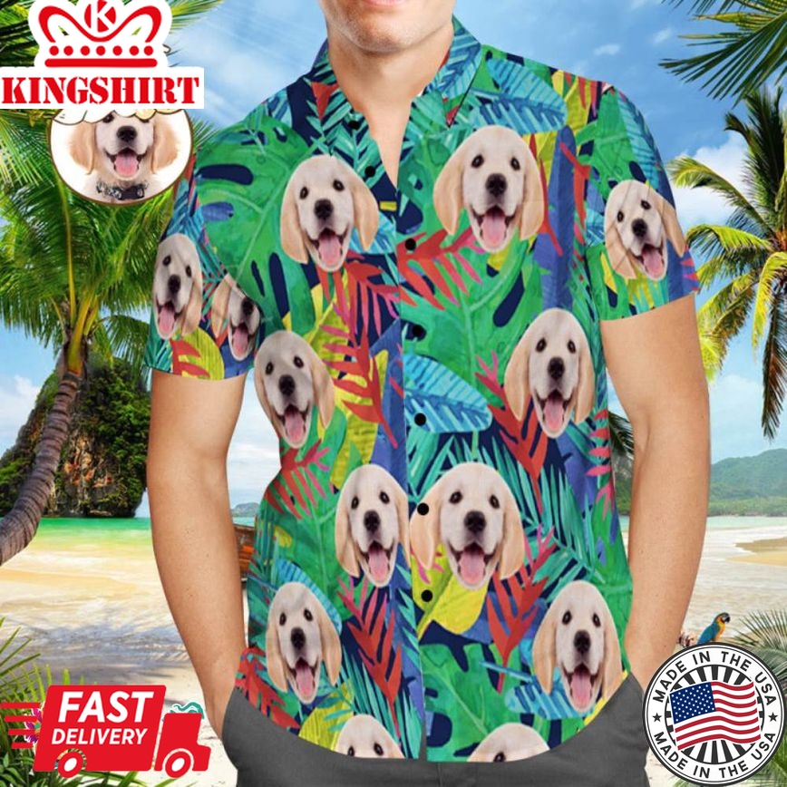 Custom Dog Face Trending Hawaiian Shirts Hawaiian Shirt Men's Trending Hawaiian Shirts Hawaiian Shirt Multicolor Leaves Beach Shirt