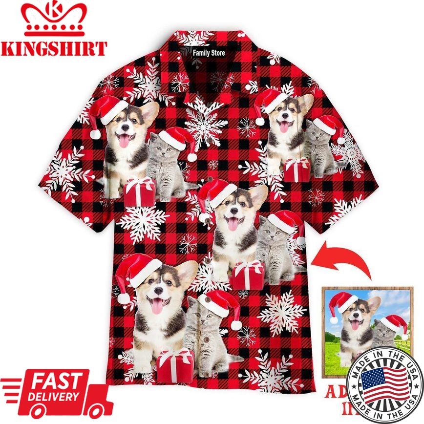 Custom Dog On Retro Winter Buffalo Plaid Custom Hawaiian Shirt