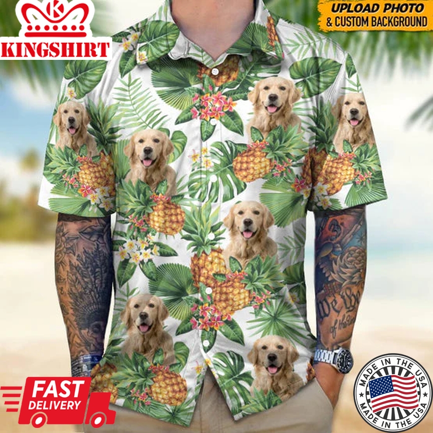 Custom Dog Photo Men's Hawaii Shirt, Summer Gift, Trendy Hawaiian Shirt For Men