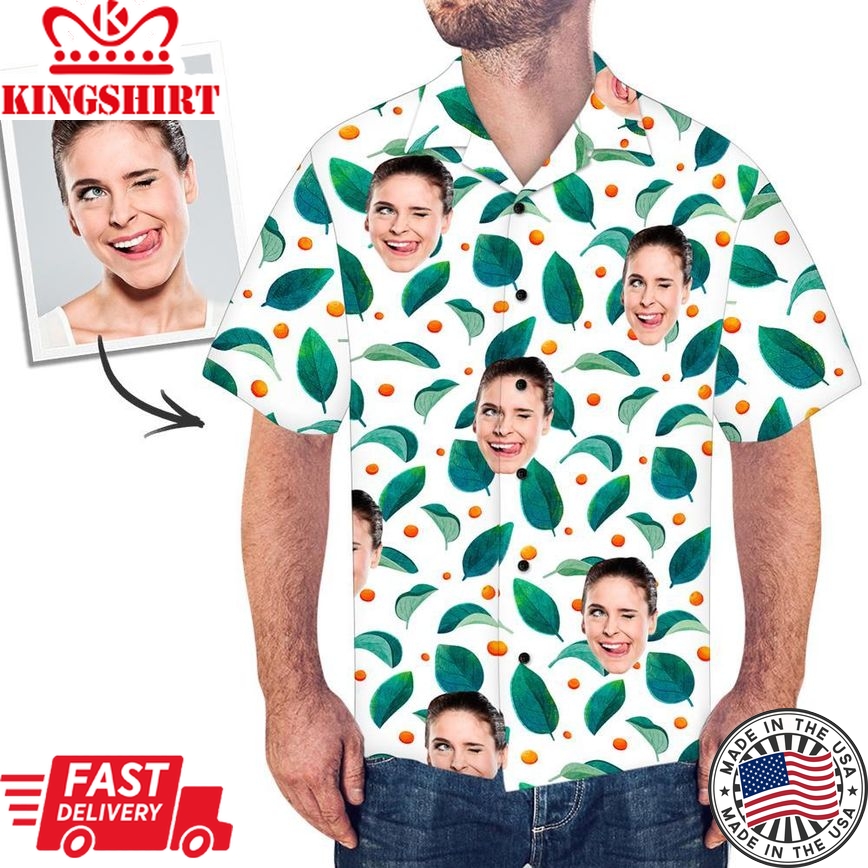 Custom Face All Over Print Green Leaves Hawaiian Shirt