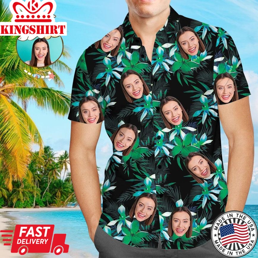 Custom Face All Over Print Hawaiian Shirt Cool Leaves