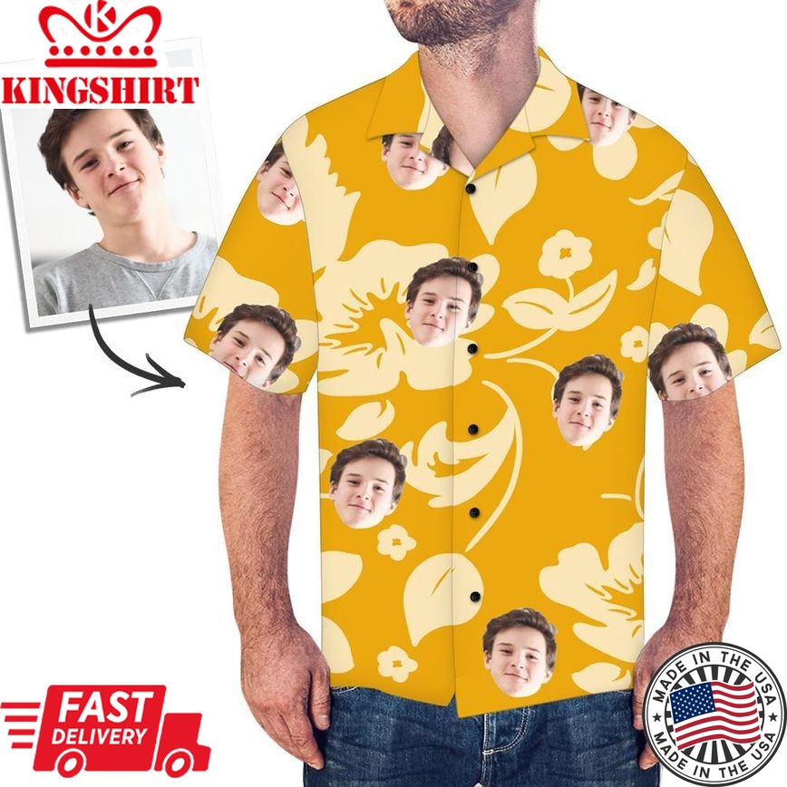 Custom Face All Over Print Hawaiian Shirt Yellow Flowers