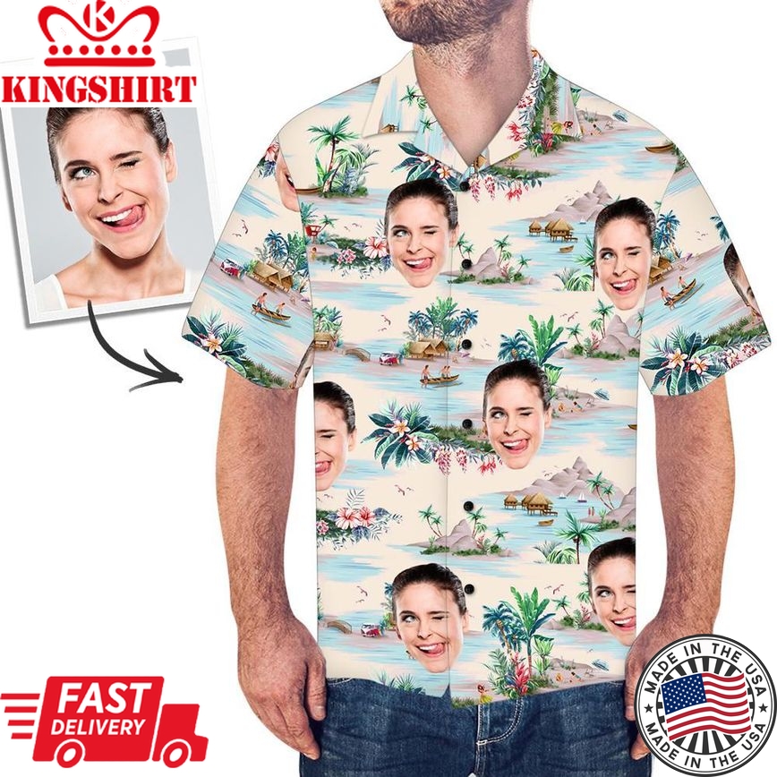 Custom Face All Over Print With Landscape Pattern Hawaiian Shirt