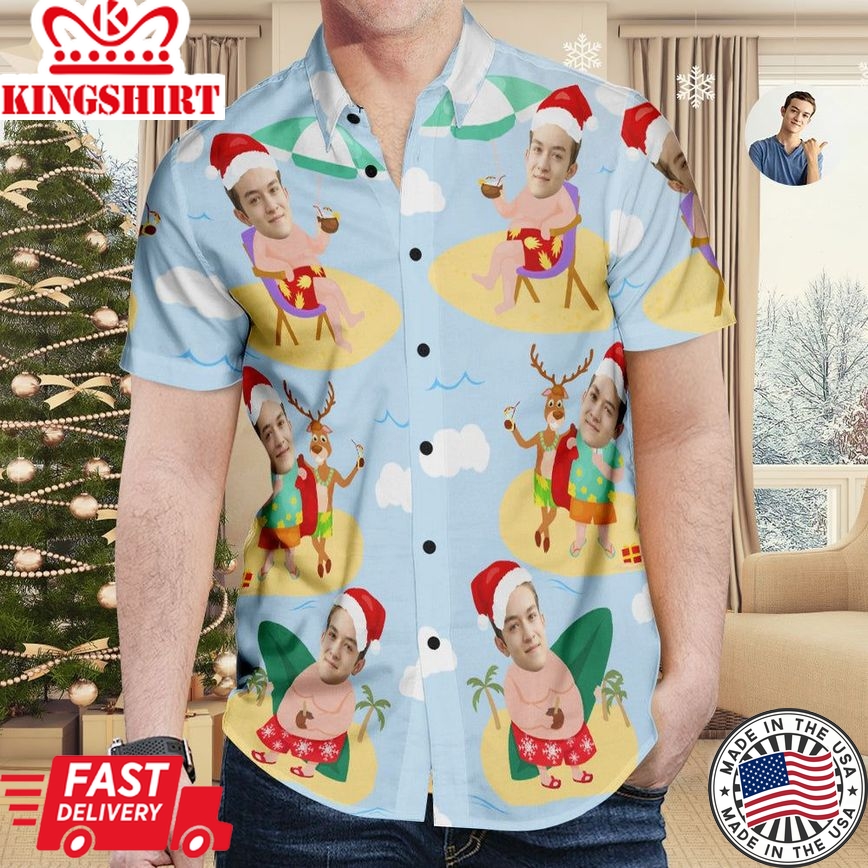 Custom Face Christmas Hawaiian Shirt Surfing Santa Hawaiian Shirt Gift For Men