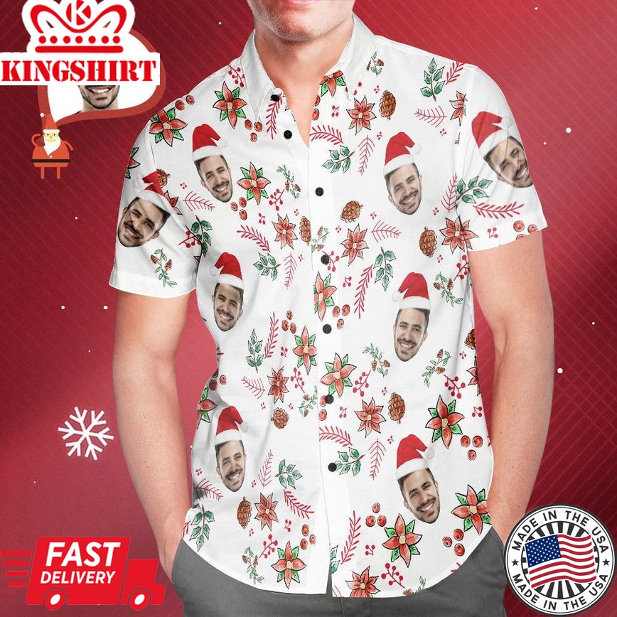 Custom Face Christmas Pattern Hawaiian Shirts Funny Personalized Photo Hawaiian Shirt For Men